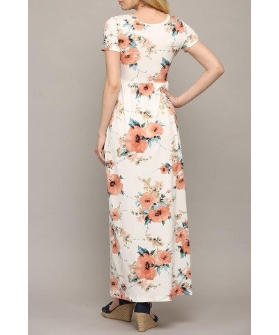 Womens Short Sleeve Loose Plain Casual Long Maxi Dresses with Pockets Wdr2284_white_floral $12.13 Dresses