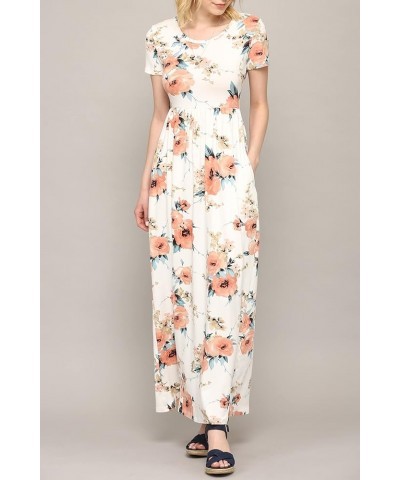 Womens Short Sleeve Loose Plain Casual Long Maxi Dresses with Pockets Wdr2284_white_floral $12.13 Dresses