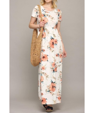 Womens Short Sleeve Loose Plain Casual Long Maxi Dresses with Pockets Wdr2284_white_floral $12.13 Dresses