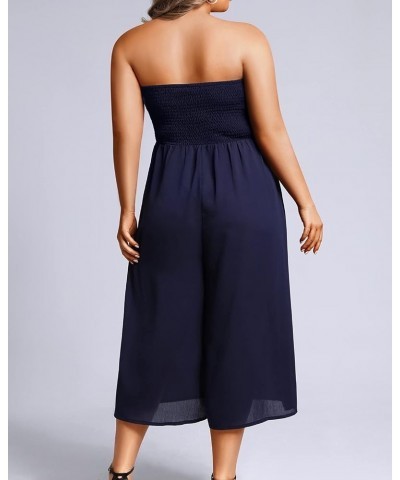 Plus Size Jumpsuits Women Cover Up Casual Off Shoulder Strapless Wide Leg Pants Romper with Pockets Navy Blue $18.06 Jumpsuits