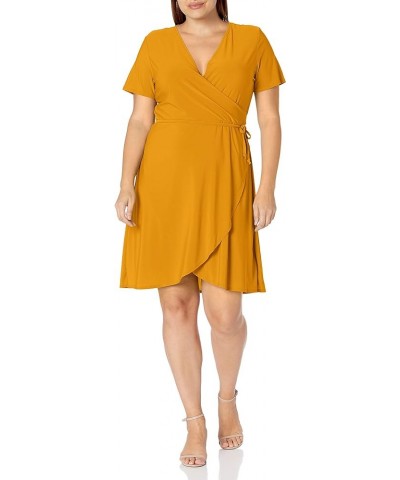 Women's Plus Size Ss Ballerina Wrap Dress Mustard $16.98 Dresses