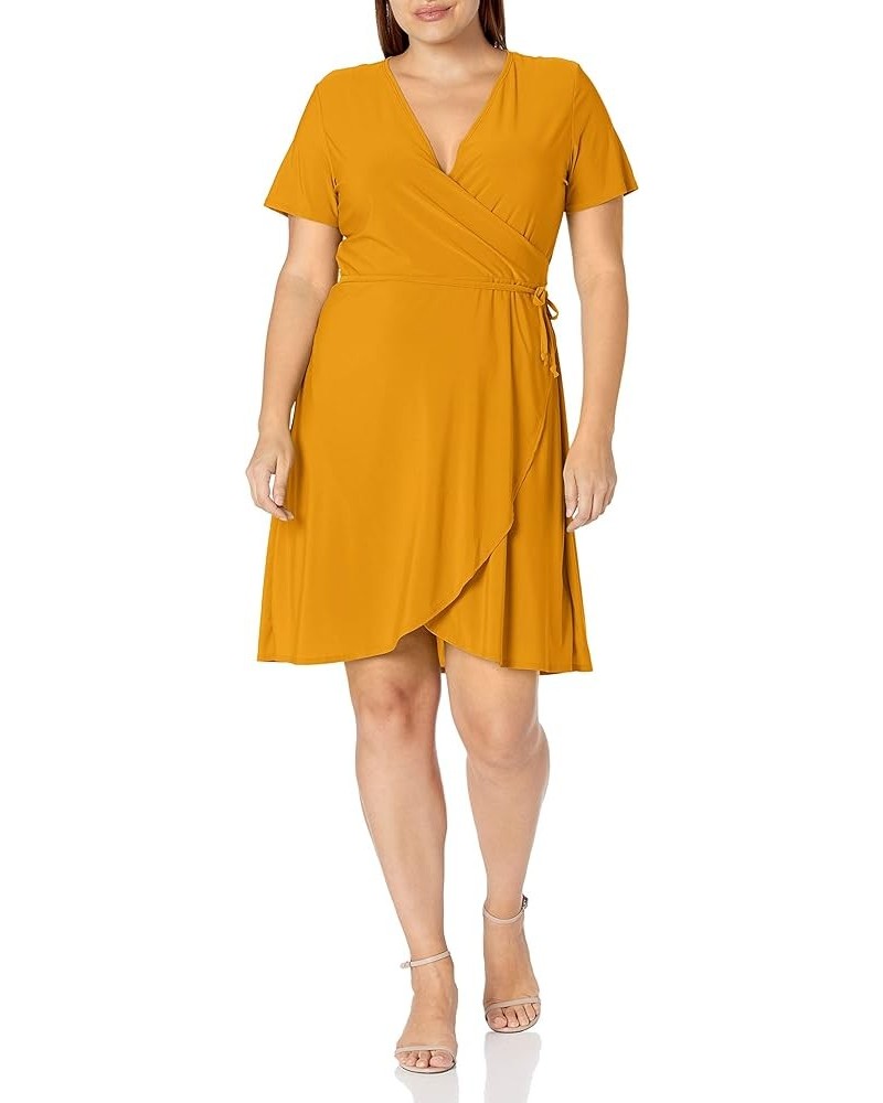 Women's Plus Size Ss Ballerina Wrap Dress Mustard $16.98 Dresses