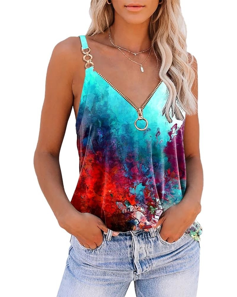 Women's Sexy Sleeveless Tank Tops Summer Tops V Neck Zipper Basic Cami Tee Shirts Blouses Dye 1 $14.66 Tanks