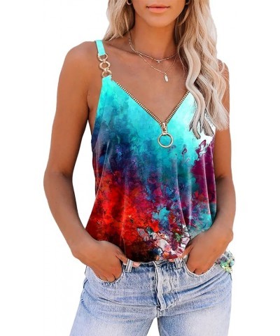 Women's Sexy Sleeveless Tank Tops Summer Tops V Neck Zipper Basic Cami Tee Shirts Blouses Dye 1 $14.66 Tanks