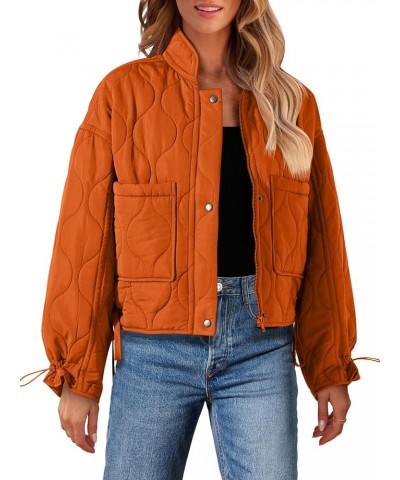 Women's Cropped Zip-Up Bomber Jackets Warm Quilted Long Sleeve Stand Neck Winter Coats Orange $33.14 Jackets