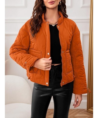 Women's Cropped Zip-Up Bomber Jackets Warm Quilted Long Sleeve Stand Neck Winter Coats Orange $33.14 Jackets