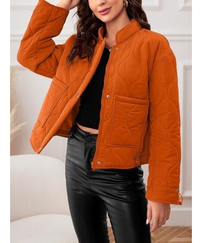 Women's Cropped Zip-Up Bomber Jackets Warm Quilted Long Sleeve Stand Neck Winter Coats Orange $33.14 Jackets