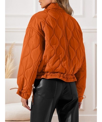 Women's Cropped Zip-Up Bomber Jackets Warm Quilted Long Sleeve Stand Neck Winter Coats Orange $33.14 Jackets