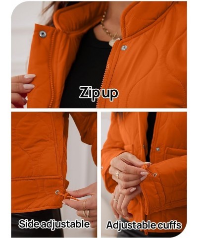 Women's Cropped Zip-Up Bomber Jackets Warm Quilted Long Sleeve Stand Neck Winter Coats Orange $33.14 Jackets