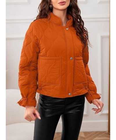 Women's Cropped Zip-Up Bomber Jackets Warm Quilted Long Sleeve Stand Neck Winter Coats Orange $33.14 Jackets