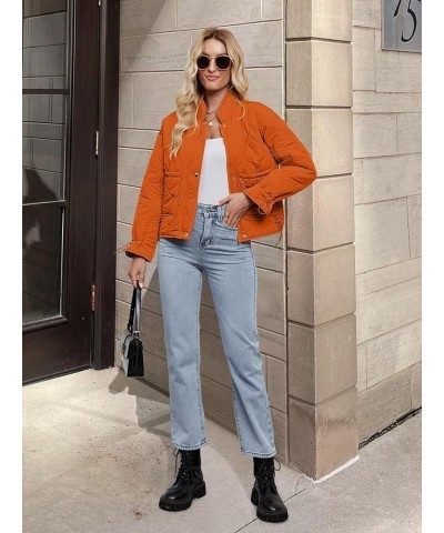 Women's Cropped Zip-Up Bomber Jackets Warm Quilted Long Sleeve Stand Neck Winter Coats Orange $33.14 Jackets