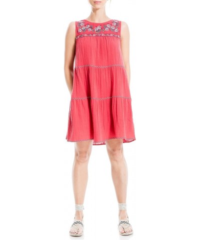 Women's Sleeveless Embroidered Short Dress Washed Red Posie Spray Embroider $19.12 Dresses