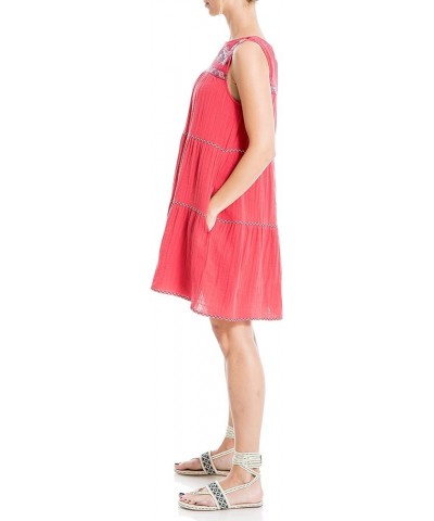 Women's Sleeveless Embroidered Short Dress Washed Red Posie Spray Embroider $19.12 Dresses