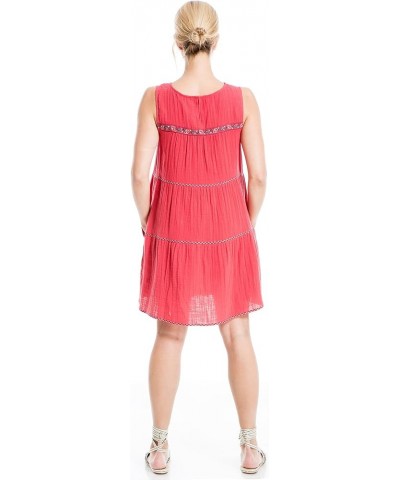 Women's Sleeveless Embroidered Short Dress Washed Red Posie Spray Embroider $19.12 Dresses