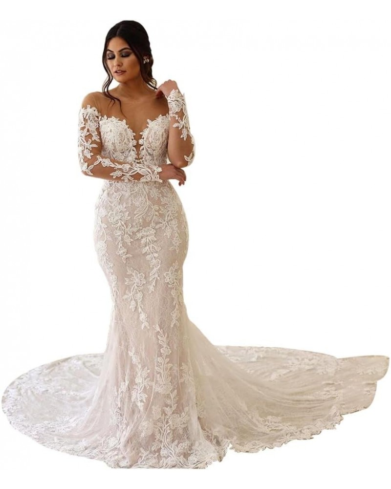 Women's Mermaid Wedding Dresses for Bride Sexy Lace Open Back Bridal Gowns Rwd106 -White $53.04 Dresses