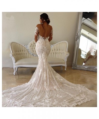 Women's Mermaid Wedding Dresses for Bride Sexy Lace Open Back Bridal Gowns Rwd106 -White $53.04 Dresses