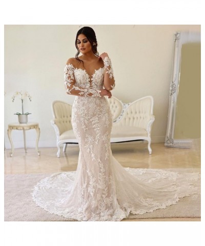 Women's Mermaid Wedding Dresses for Bride Sexy Lace Open Back Bridal Gowns Rwd106 -White $53.04 Dresses