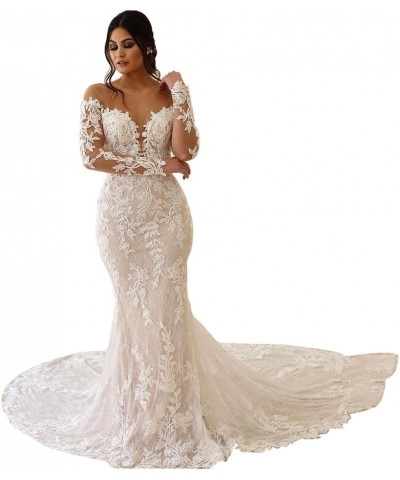 Women's Mermaid Wedding Dresses for Bride Sexy Lace Open Back Bridal Gowns Rwd106 -White $53.04 Dresses