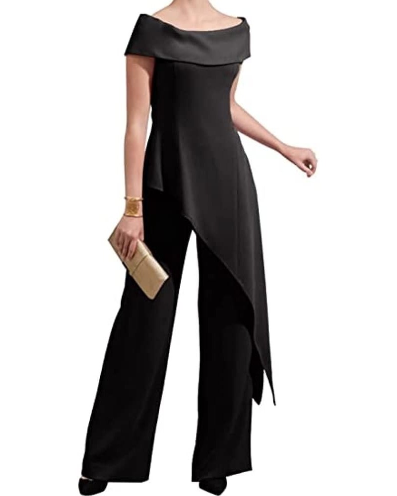 Women's 2 Pcs Pant Suits One-Shoulder Mother of The Bride Outfits Wedding Guest Evening Dresses Black $27.95 Suits