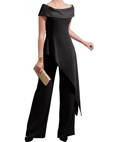 Women's 2 Pcs Pant Suits One-Shoulder Mother of The Bride Outfits Wedding Guest Evening Dresses Black $27.95 Suits