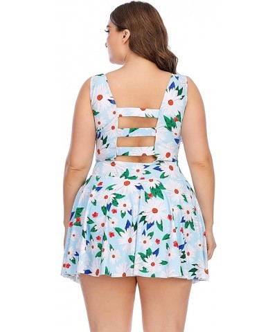 Women's Plus Size Strappy Tropical Leaf Cutout Swimdress Swimsuit Daisy in Blue $19.07 Swimsuits