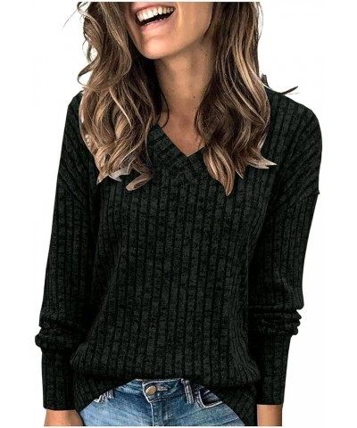 Ribbed Sweaters for Women Button Down Shirts Trendy Long Sleeve Tops Plus Size Solid Color Sweatshirts Pullovers Black $7.24 ...