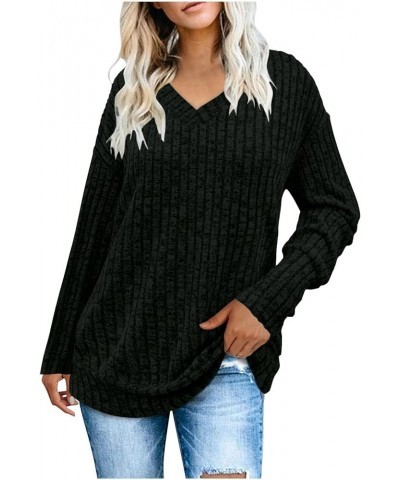 Ribbed Sweaters for Women Button Down Shirts Trendy Long Sleeve Tops Plus Size Solid Color Sweatshirts Pullovers Black $7.24 ...