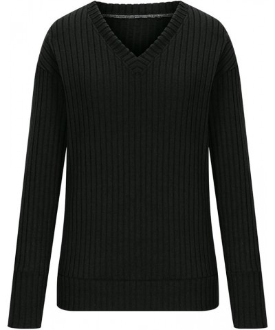 Ribbed Sweaters for Women Button Down Shirts Trendy Long Sleeve Tops Plus Size Solid Color Sweatshirts Pullovers Black $7.24 ...