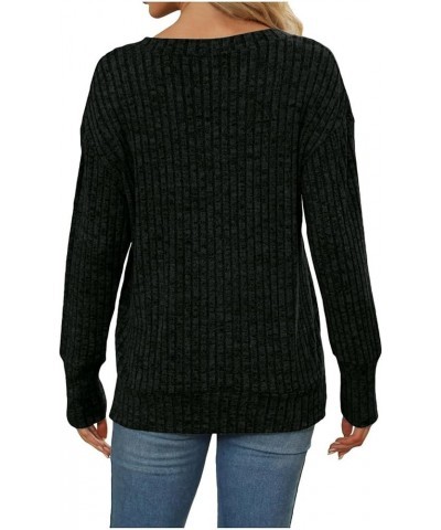 Ribbed Sweaters for Women Button Down Shirts Trendy Long Sleeve Tops Plus Size Solid Color Sweatshirts Pullovers Black $7.24 ...