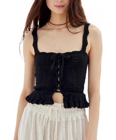 Women Crochet Vest Top Y2k Knit V Neck Sleeveless Button Down Streetwear B3 Black $10.00 Sweaters