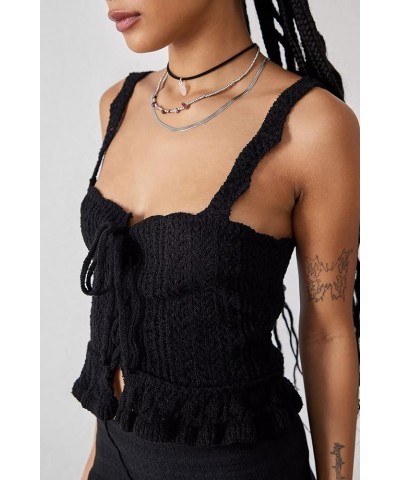 Women Crochet Vest Top Y2k Knit V Neck Sleeveless Button Down Streetwear B3 Black $10.00 Sweaters