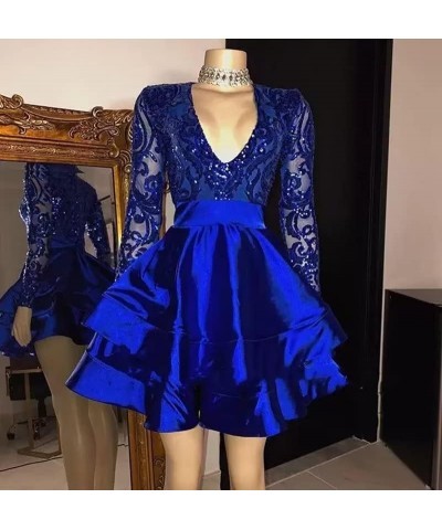 Long Sleeve Sequin Homecoming Dresses for Teens V Neck Layered Short Sparkly Evening Party Dress 2023 Red $37.80 Dresses