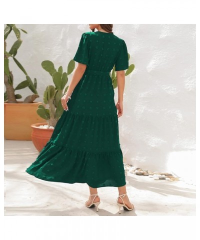 Summer Dresses for Women 2023 Casual Polka Dots Boho Dress Short Sleeve V Neck Smocked High Waist Tiered Maxi Dress 01-green ...