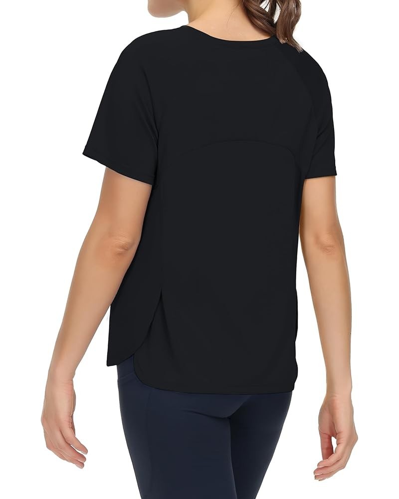 Women's Short Sleeve Workout Shirts Breathable Yoga T-Shirts with Side Slits Athletic Tee Tops Black $12.99 Activewear