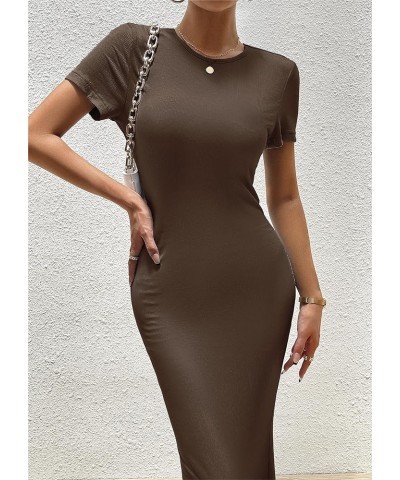 Women's Summer Bodycon Maxi Dress Casual Short Sleeve Tight Long Dresses Crew Neck Lounge Ribbed Tshirt Dress Brown $13.64 Li...