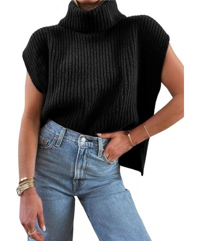 Women's Cap Sleeve Sweater Vest Knit Sleeveless Casual Cowl Neck Sweater Pullover Tank Tops Black $20.05 Sweaters