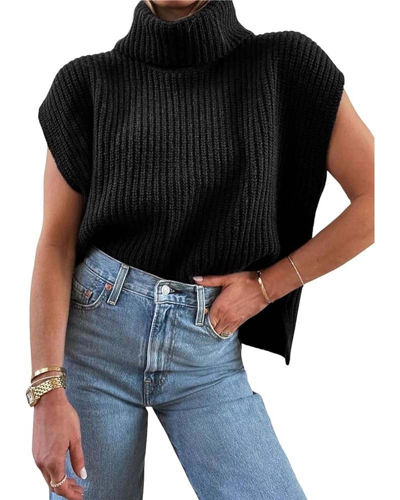 Women's Cap Sleeve Sweater Vest Knit Sleeveless Casual Cowl Neck Sweater Pullover Tank Tops Black $20.05 Sweaters