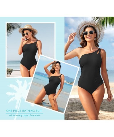 One Piece Swimsuit Women 2024 One Shoulder Swimsuits for Women Bathing Suit Tummy Control Modest Swimwear Rose Pink $12.98 Sw...