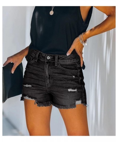 Women's Curved Jean Shorts Sexy Butt Lift Ripped Stretch Skinny Frayed Summer Beach Casual Short Denim Shorts 160 Black $19.9...