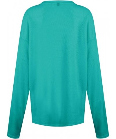 Women's Long Sleeve Tops Fashion Casual Solid Color V-Neck Small Pocket T Shirt Top, S-3XL 1-cyan $9.34 T-Shirts