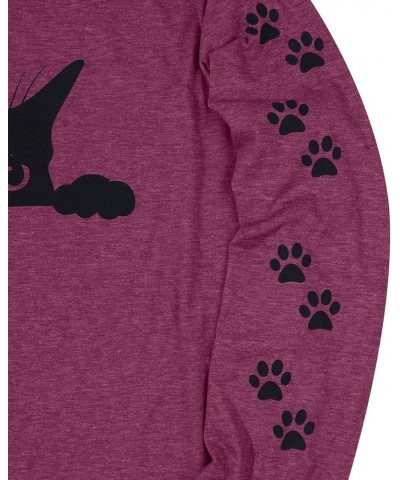 Women's Cute Cat Animal Graphic Shirts Funny Cat Long Sleeve Casual T-Shirts Black Cat Tops Tees Fuchsia $13.80 Tops