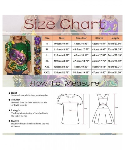 Mardi Gras Shirts for Women Womens 3/4 Sleeve Crewneck Tops and Blouses Mardi Gras Carnival Party Basic Tops Outfits 2024 Z01...