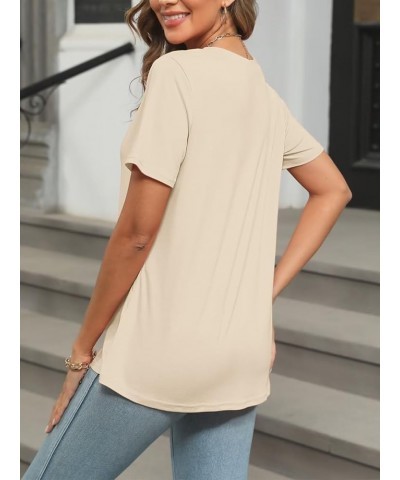 Women's Short Sleeve V Neck Tops Casual Button Down Summer T Shirt Loose Blouses C-khaki $13.49 Blouses