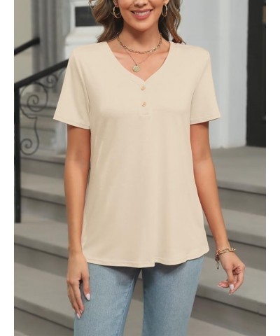 Women's Short Sleeve V Neck Tops Casual Button Down Summer T Shirt Loose Blouses C-khaki $13.49 Blouses