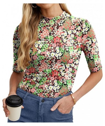 Womens Tops Summer Short Sleeve Shirts Business Dressy Casual Pullover Tops for Women 2024 Trendy Fp Black Mixed $6.50 T-Shirts