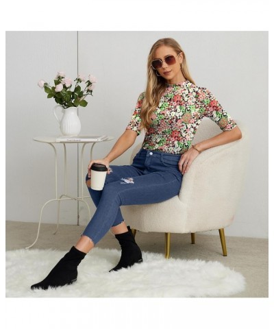 Womens Tops Summer Short Sleeve Shirts Business Dressy Casual Pullover Tops for Women 2024 Trendy Fp Black Mixed $6.50 T-Shirts