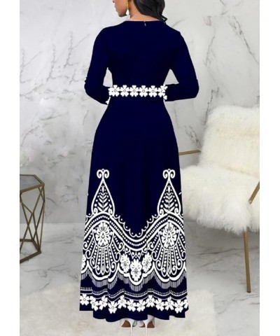 Maxi Dresses for Women with Pockets Long Dress Casual Round Neck Floral Print Loose Prom Dresses Dark Blue11506 $16.45 Dresses