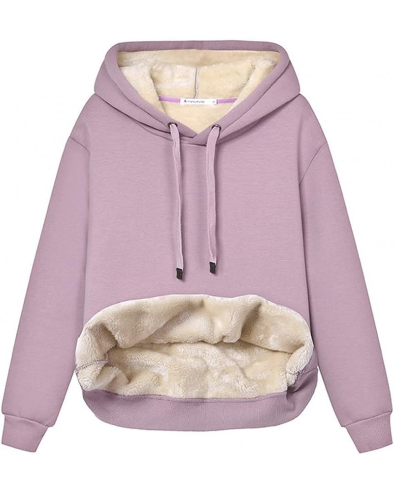 Womens Casual Winter Warm Fleece Sherpa Lined Pullover Hooded Sweatshirt Purple $19.36 Hoodies & Sweatshirts