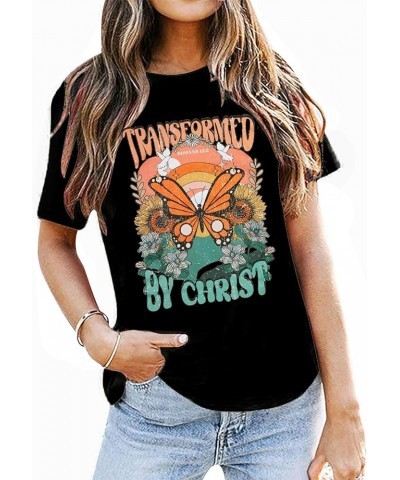 Womens Christian Shirts Religious Faith Tshirt Retro Christian Jesus Inspirational Graphic Tees Tops Black $9.43 Tops