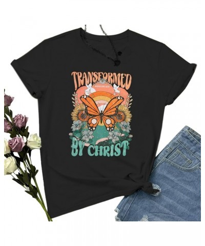 Womens Christian Shirts Religious Faith Tshirt Retro Christian Jesus Inspirational Graphic Tees Tops Black $9.43 Tops